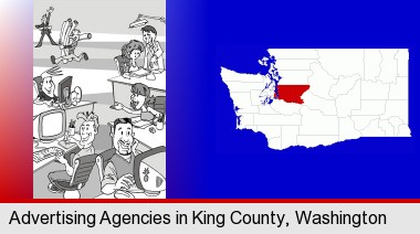 an advertising agency; King County highlighted in red on a map