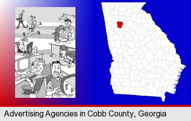 an advertising agency; Cobb County highlighted in red on a map