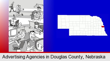 an advertising agency; Douglas County highlighted in red on a map