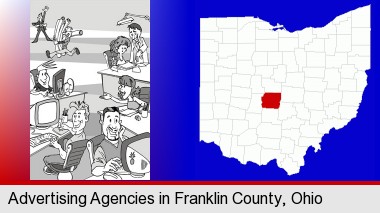 an advertising agency; Franklin County highlighted in red on a map