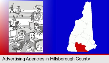 an advertising agency; Hillsborough County highlighted in red on a map