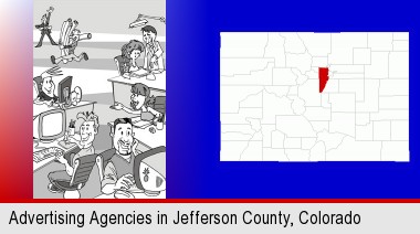 an advertising agency; Jefferson County highlighted in red on a map
