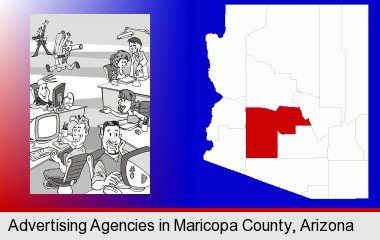 an advertising agency; Maricopa County highlighted in red on a map