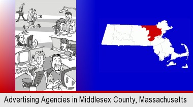 an advertising agency; Middlesex County highlighted in red on a map