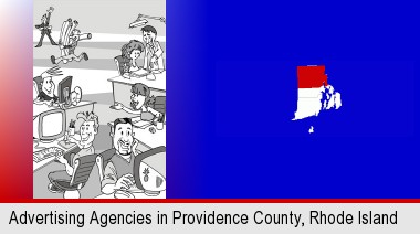 an advertising agency; Providence County highlighted in red on a map