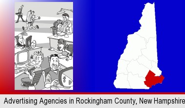 an advertising agency; Rockingham County highlighted in red on a map