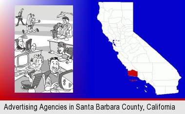 an advertising agency; Santa Barbara County highlighted in red on a map