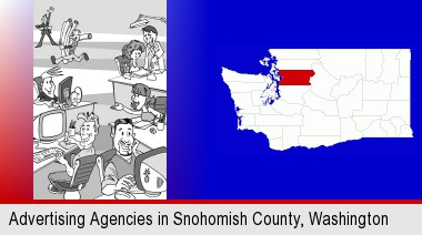 an advertising agency; Snohomish County highlighted in red on a map