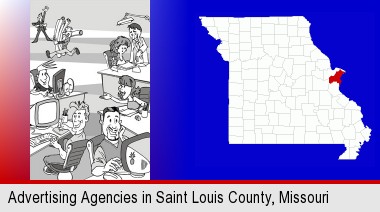 an advertising agency; St Francois County highlighted in red on a map