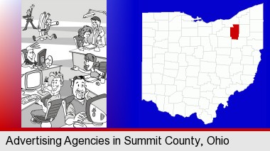 an advertising agency; Summit County highlighted in red on a map