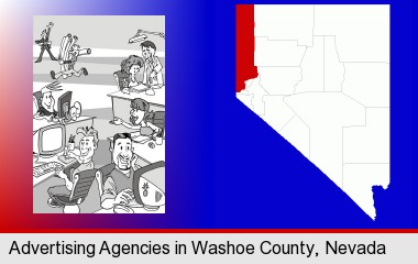 an advertising agency; Washoe County highlighted in red on a map